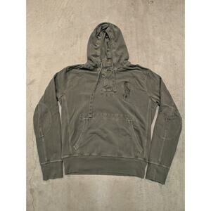 VTG Polo Ralph Lauren Hoodie Big Pony Mens S Army Green Henley Elbow Pads